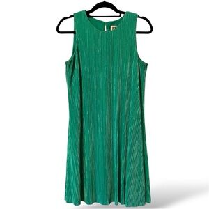 Anne Klein Emerald Green Shimmer Pleated Dress Medium Sleeveless A-line
